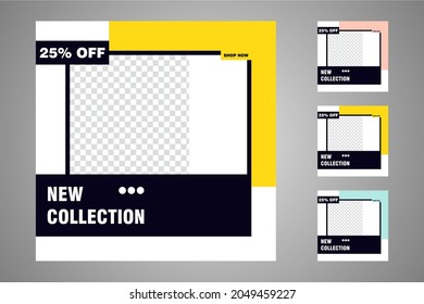 New set of editable minimal banner templates. Suitable for social media posts and web or internet ads. Vector illustration with photo college.