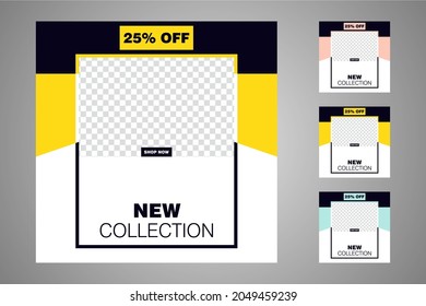 New set of editable minimal banner templates. Suitable for social media posts and web or internet ads. Vector illustration with photo college.