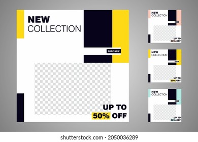 New set of editable minimal banner templates. Suitable for social media posts and web or internet ads. Vector illustration with photo college.