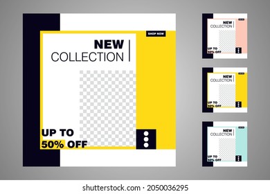 Nuevo conjunto de plantillas de banners mínimas editables. Adecuado para publicaciones en medios sociales y anuncios web o en internet. Ilustración vectorial con colegio fotográfico.