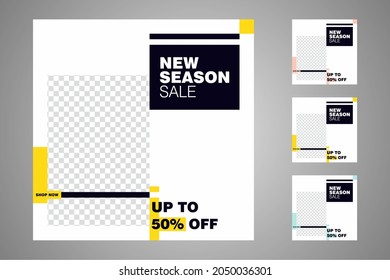 New set of editable minimal banner templates. Suitable for social media posts and web or internet ads. Vector illustration with photo college.