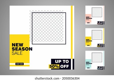 New set of editable minimal banner templates. Suitable for social media posts and web or internet ads. Vector illustration with photo college.