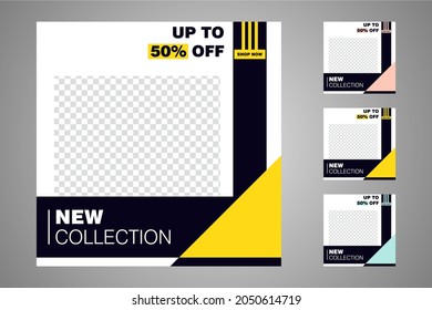 New set of editable minimal banner templates. Suitable for social media posts and web or internet ads. Vector illustration with photo college.