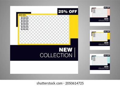 New set of editable minimal banner templates. Suitable for social media posts and web or internet ads. Vector illustration with photo college.