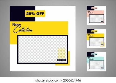 Nuevo conjunto de plantillas de banners mínimas editables. Adecuado para publicaciones en medios sociales y anuncios web o en internet. Ilustración vectorial con colegio fotográfico.
