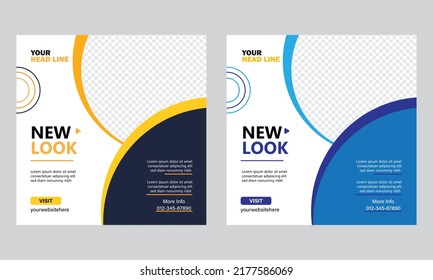 New set of editable minimal banner templates. Suitable for social media posts and web or internet ads. Vector illustration with photo college.