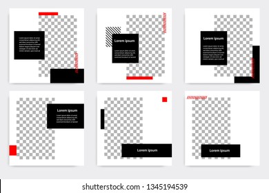 New Set of Editable minimal modern design banner template. Black and red background color with stripe line. Suitable for social media post and web/internet ads. Vector illustration with photo college.