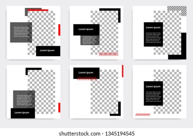 New Set of Editable minimal modern design banner template. Black and red background color with stripe line. Suitable for social media post and web/internet ads. Vector illustration with photo college.