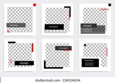 New Set of Editable minimal modern design banner template. Black and red background color with stripe line. Suitable for social media post and web/internet ads. Vector illustration with photo college.