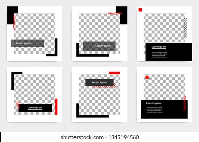 New Set of Editable minimal modern design banner template. Black and red background color with stripe line. Suitable for social media post and web/internet ads. Vector illustration with photo college.