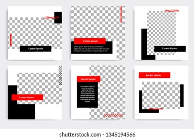 New Set of Editable minimal modern design banner template. Black and red background color with stripe line. Suitable for social media post and web/internet ads. Vector illustration with photo college.