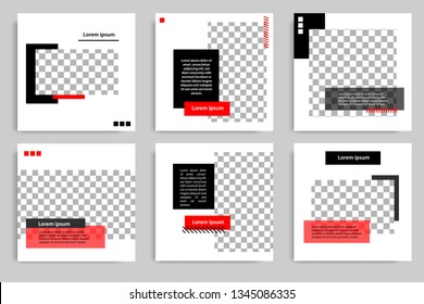 New Set of Editable minimal square banner template. Black and red background color with stripe line shape. Suitable for social media post and web/internet ads. Vector illustration with photo college.