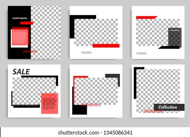 New Set of Editable minimal square banner template. Black and red background color with stripe line shape. Suitable for social media post and web/internet ads. Vector illustration with photo college.