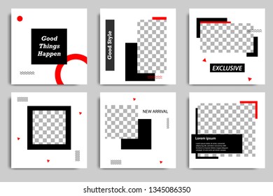 New Set of Editable minimal square banner template. Black and red background color with stripe line shape. Suitable for social media post and web/internet ads. Vector illustration with photo college.