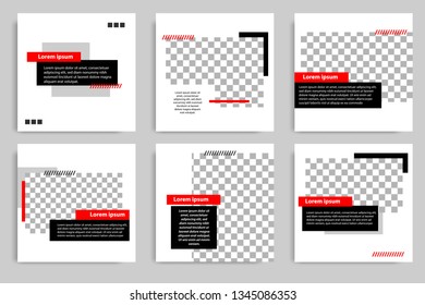 New Set of Editable minimal square banner template. Black and red background color with stripe line shape. Suitable for social media post and web/internet ads. Vector illustration with photo college.