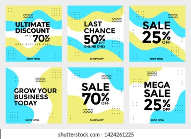 New Set of Editable Trendy square banner template. Yellow and Blue, perfect for social media