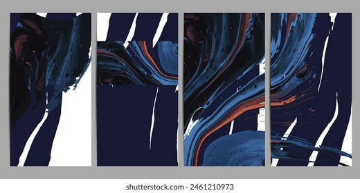 New Set Flyers layout template with mixture of acrylic paints. Liquid marble texture. Applicable for design cover, flyer, poster, placard. Mixed paints