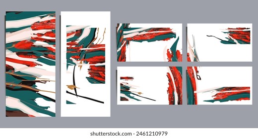 New Set Flyers layout template with mixture of acrylic paints. Liquid marble texture. Applicable for design cover, flyer, poster, placard. Mixed paints