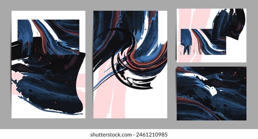Nuevo Set Flyers Plantilla de diseño con mezcla de pinturas acrílicas. Textura de mármol líquido. Aplicable para la cubierta del diseño, el volante, el póster, el cartel. Pinturas mixtas