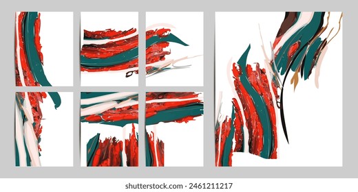 New Set Flyers layout template with mixture of acrylic paints. Liquid marble texture. Applicable for design cover, flyer, poster, placard