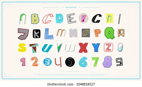 new set of isolated, anonymous style alphabet letters and numbers. vector font type design. criminal text concept icons. secret code lettering