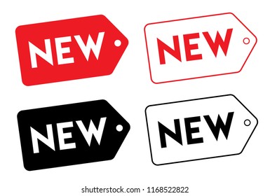New. Set of isolated vector icons. Black and red.  Label for shop