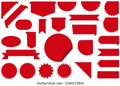 New set the Label collection. Sale tags. Discounts for red ribbons, banners and badges. Purchase tags. Sale icons. Red isolated on white background, vector illustration