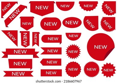 New set the Label collection. Sale tags. Discounts for red ribbons, banners and badges. Purchase tags. Sale icons. Red isolated on white background, vector