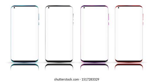 New set of modern smartphone mockup with colored style blue black purple and red. Editable illustration object and element for technology communication and applications – Vector.