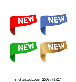 New set of page edge sticker, red, blue, green, gold isolated - vector illustration