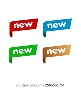 New set of page edge sticker, red, blue, green, gold isolated - vector illustration