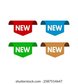  New set of page edge sticker, red, blue, green, gold isolated - vector illustration