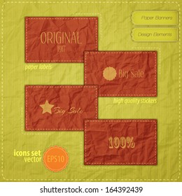 new set of paper tags on textured background can use like design elements
