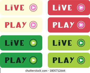 nuevo conjunto de iconos de botón de reproducción y vídeo en directo o símbolo de ilustración vectorial editable en combinaciones de colores rosa y verde