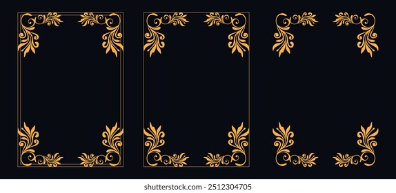 Novo conjunto de quadros decorativos redimensionáveis, novos quadros caligráficos, novo quadro retangular floral, novos cantos bordas ornamentar quadros para certificado coleção de projetos vetoriais clássicos florais