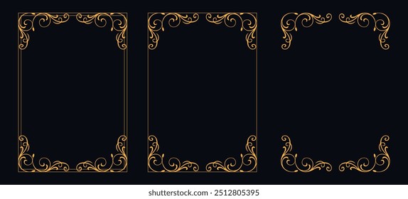 Nuevo conjunto de marcos decorativos redimensionables, Nuevos marcos caligráficos, marco rectangular floral Nuevo, esquinas de bordes Nuevos marcos ornamentados para la colección de diseños de Vector floral clásico certificado