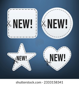 A new set of stickers. Product stickers with an offer. New labels or advertising posters and banners. Cutout line icon for sale, discount. White is highlighted on blue background. Vector illustration