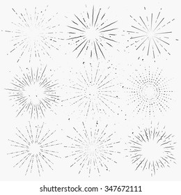 New Set Of Vintage Sunbursts Or Retro Light Rays. Template for Your Art or Business Works.