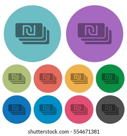 New Shekel banknotes darker flat icons on color round background