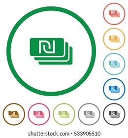 New Shekel banknotes flat color icons in round outlines