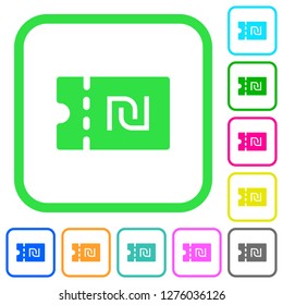 New Shekel discount coupon vivid colored flat icons in curved borders on white background