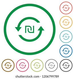 New Shekel pay back flat color icons in round outlines on white background