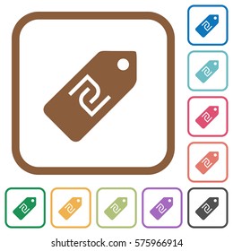 New Shekel price label simple icons in color rounded square frames on white background