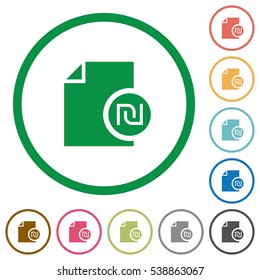 New Shekel report flat color icons in round outlines on white background