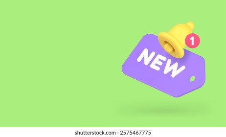 New shopping tag with ring bell announcement notification banner copy space vector illustration. Store shop message retail badge label financial offer promotion marketing coupon buy sticker