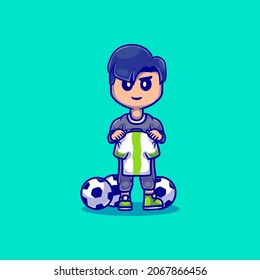 new sign cute football player illustration, suitable for a cute football player t-shirt or mascot design