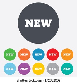 New sign icon. New arrival button symbol. Round colourful 11 buttons. Vector
