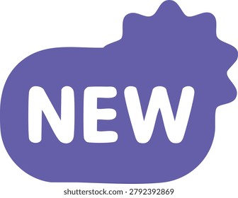 New sign icon with white text on violet background for web print or digital use to show the latest product