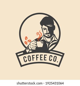 new silhouette of man women drink coffee cafe logo design vector illustrations