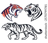 New Silhouette set of various poses of the tiger icon set